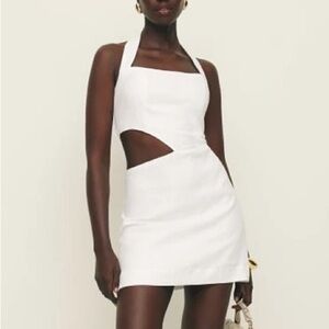 NWT Reformation Valli White Linen Cut Out Halter Mini Dress Bride Bridal